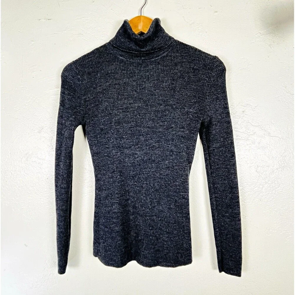 Philosophy Republic 100% Wool Ribbed Turtleneck Sweater Charcoal Gray L